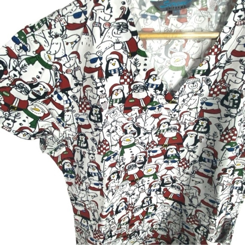 Christmas Santa Penguins Women’s Scrub Top